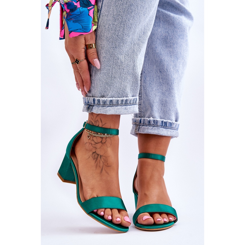 PG1 Juliet Green Satin Low Heel Sandals 1