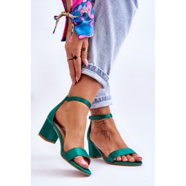PG1 Juliet Green Satin Low Heel Sandals 2