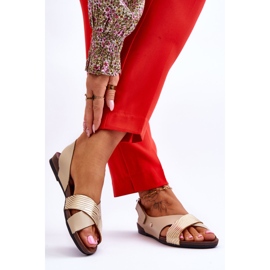 Lemar Gold And Beige Addison Velcro Leather Sandals 2