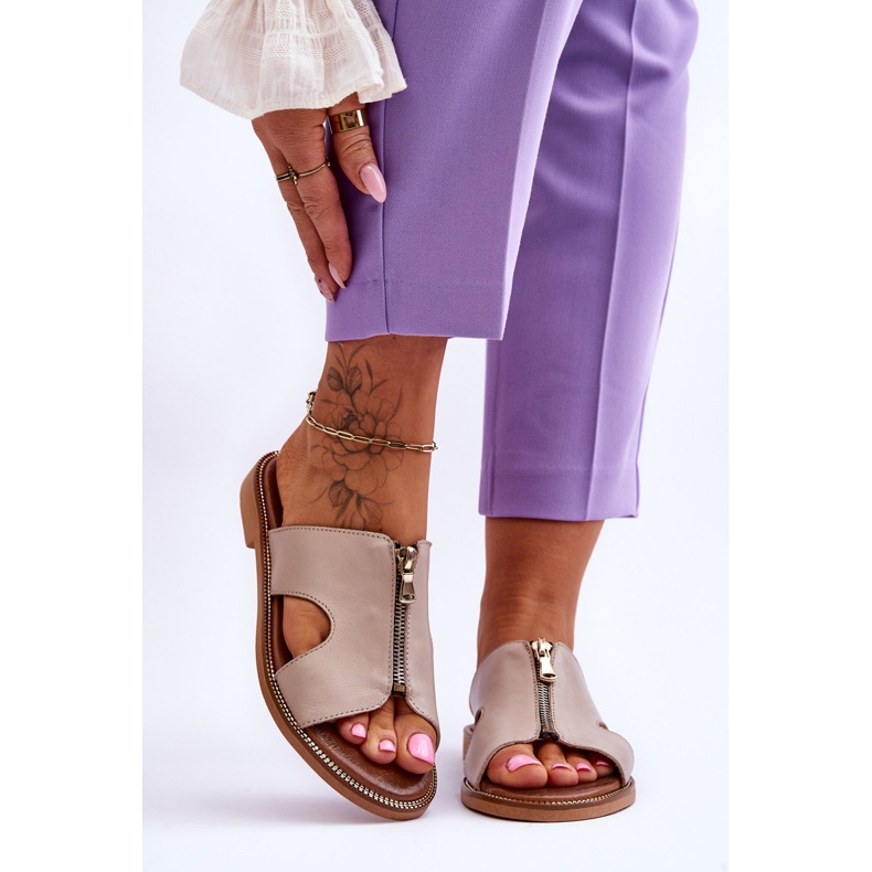 Lemar Women's Slippers With Decorative Zipper Beige Clarence 1