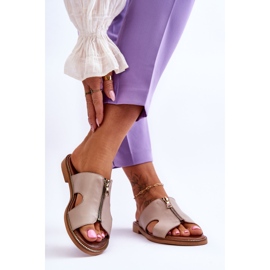 Lemar Women's Slippers With Decorative Zipper Beige Clarence 2