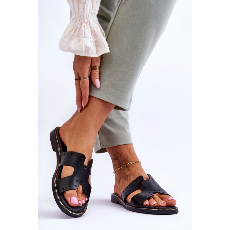 Lemar Women's Slippers With Decorative Cutouts Black Emily 2 Lemar Women's Slippers With Decorative Cutouts Black Emily 2