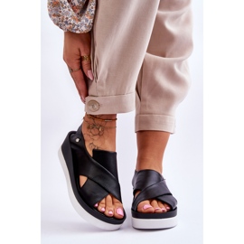 Lemar Black Morgan Leather Wedge Sandals 1
