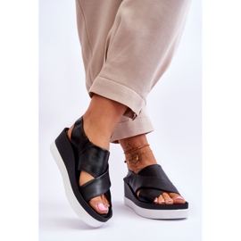 Lemar Black Morgan Leather Wedge Sandals 2