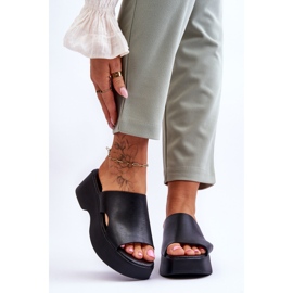 Lemar Women's Leather Platform Slippers Black Lucami 1