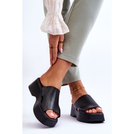 Lemar Women's Leather Platform Slippers Black Lucami 2