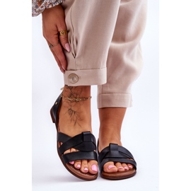 Zazoo Comfortable Black Kayla Leather Slip-on Sandals 1