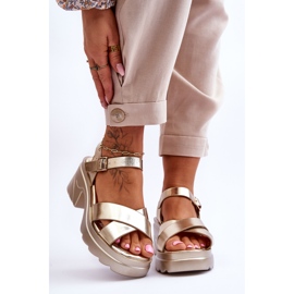 PS1 Women's Golden Hillary Sandals With Massive Heels 1