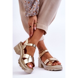 PS1 Women's Golden Hillary Sandals With Massive Heels 2