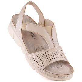 Comfortable women's slip-on sandals with elastic band Vinceza 2237 beige 1