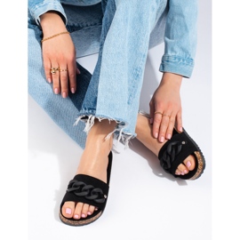 W. Potocki Women's black suede slippers with a Potocki chain 1