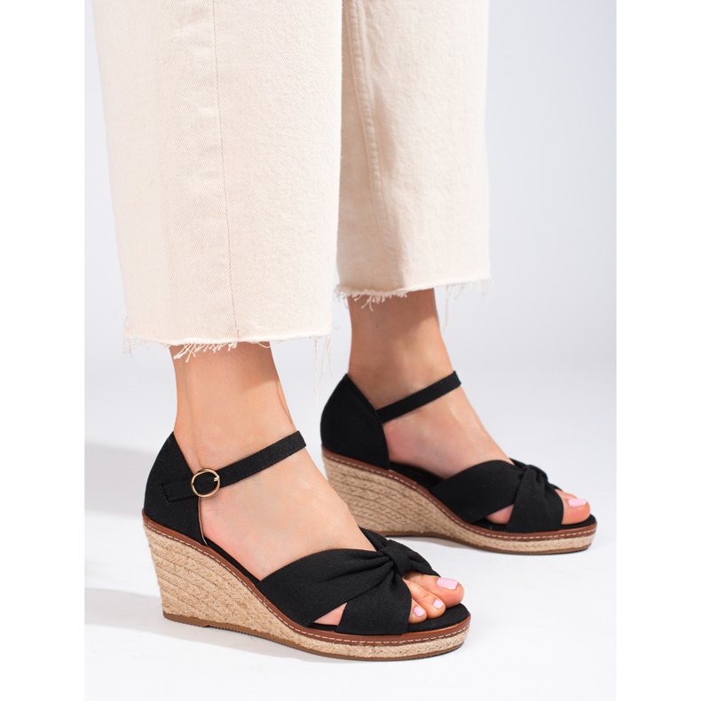 Shelovet black wedge espadrille sandals 1