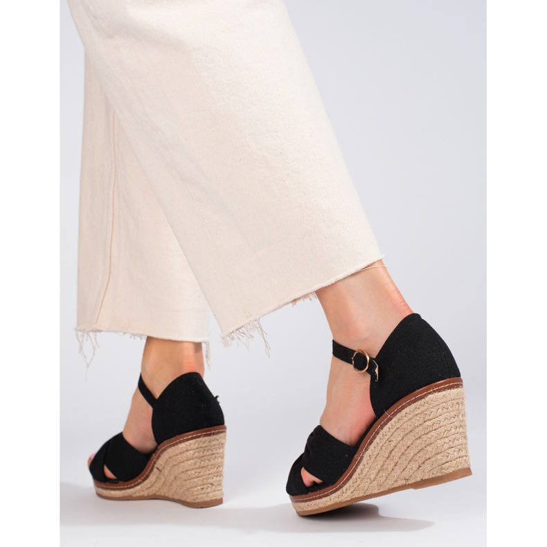 Shelovet black wedge espadrille sandals 2