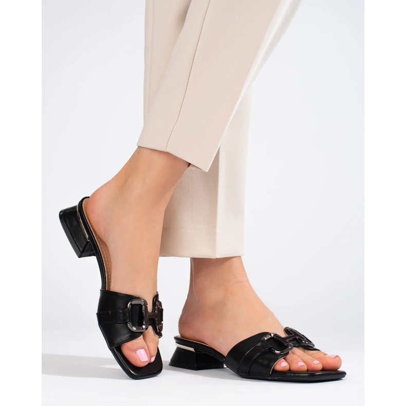 Elegant women's black sandals with a Shelovet buckle 1