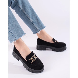 Black suede loafers on the platform Shelovet 1