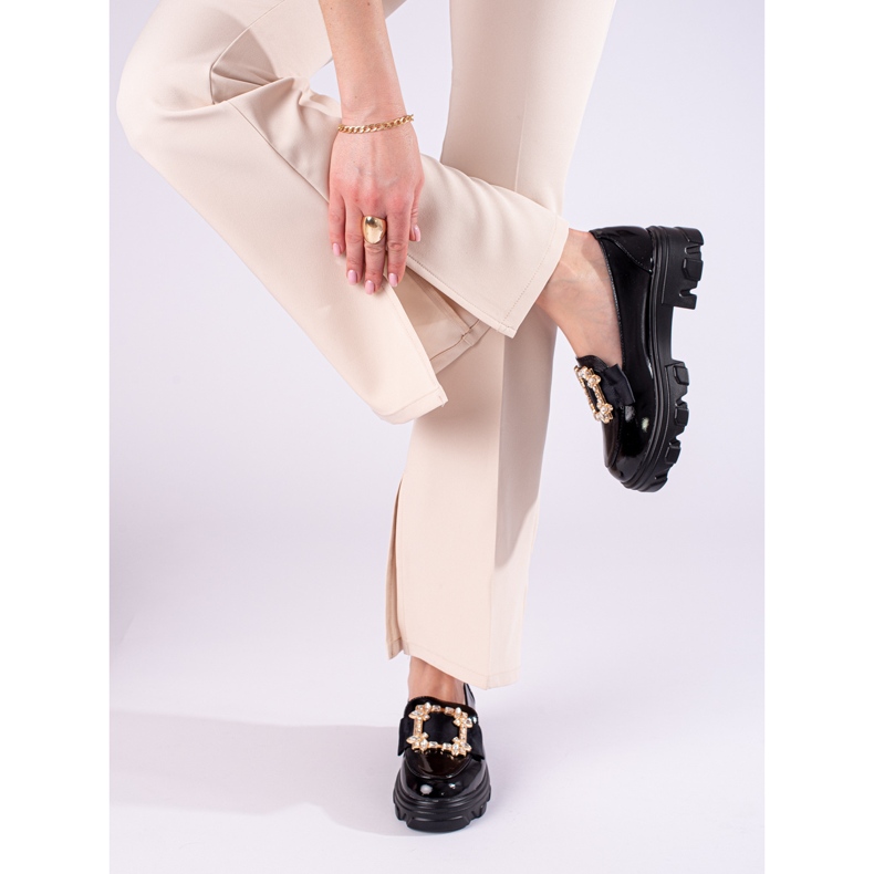 W. Potocki Black lacquered moccasins on a thick sole from T.Potocki 1