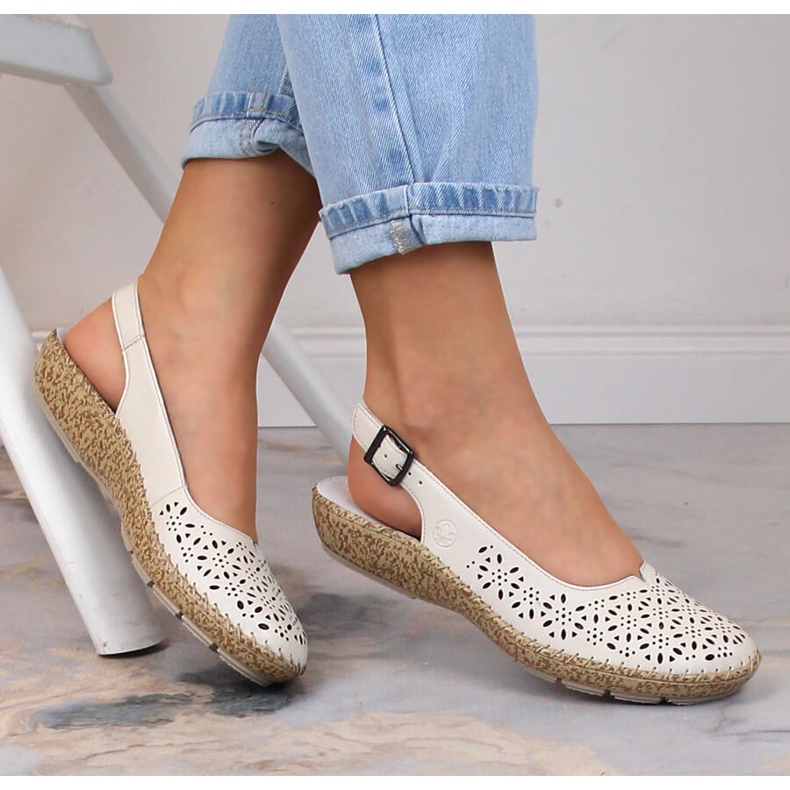 Leather comfortable openwork sandals beige Rieker 44861-60 2