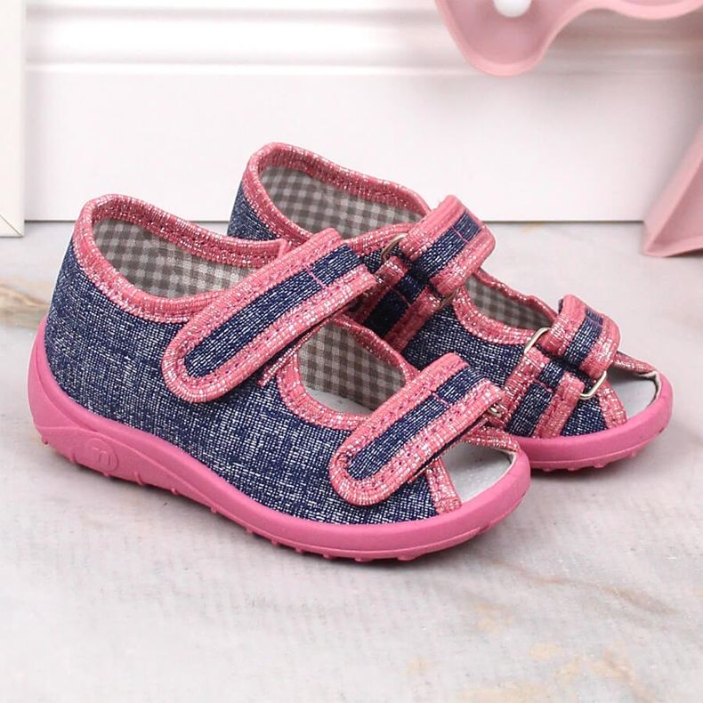 Girls' slippers, sandals, navy blue and pink Nazo 1