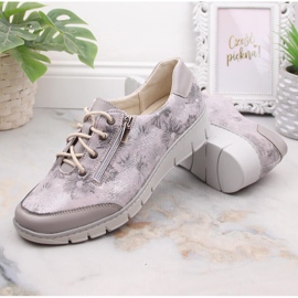 Helios 334 leather comfortable women's shoes with flowers grey 1 Helios 334 leather comfortable women's shoes with flowers grey 1