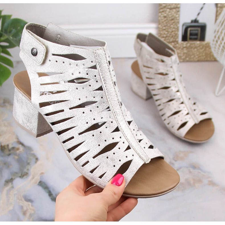 Comfortable sandals with openwork heels Rieker 64676-60 silver 1