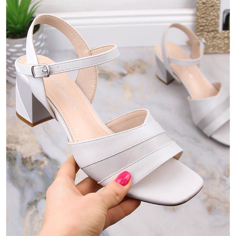 Women's elegant gray sandals on the post Sergio Leone SK897 grey 1