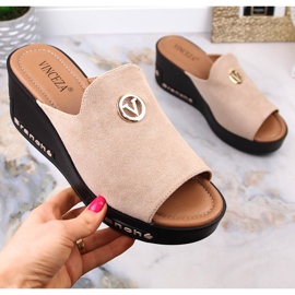 Women's beige suede wedge slippers Vinceza 10907 1 Women's beige suede wedge slippers Vinceza 10907 1