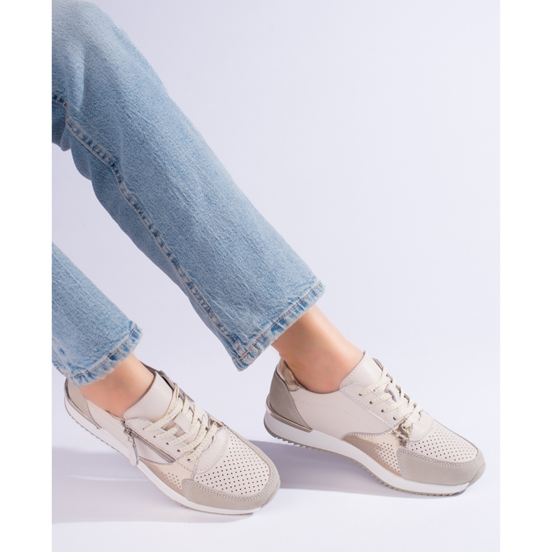 Shelvt women's leather sports shoes, beige 2 Shelvt women's leather sports shoes, beige 2