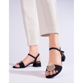Women's black suede shelovet low heel sandals 1