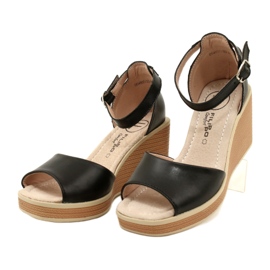 Filippo DS4507 BK Leather Wedge Sandals Black 3