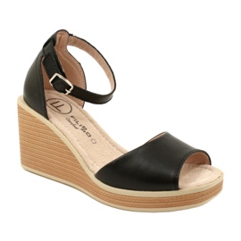 Filippo DS4507 BK Leather Wedge Sandals Black 1