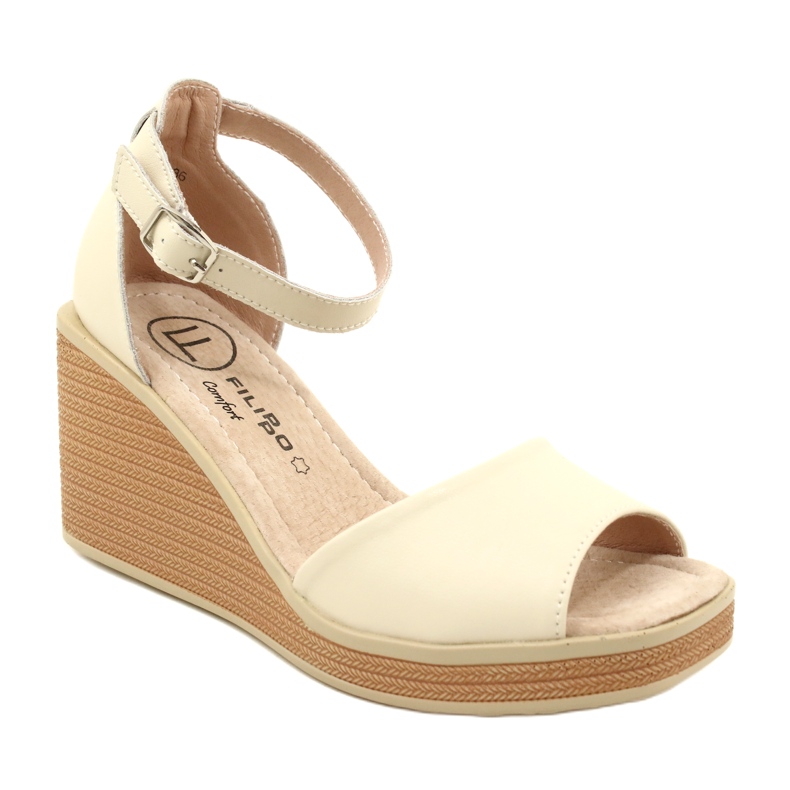 Filippo DS4507 BE Leather Wedge Sandals, Beige 1