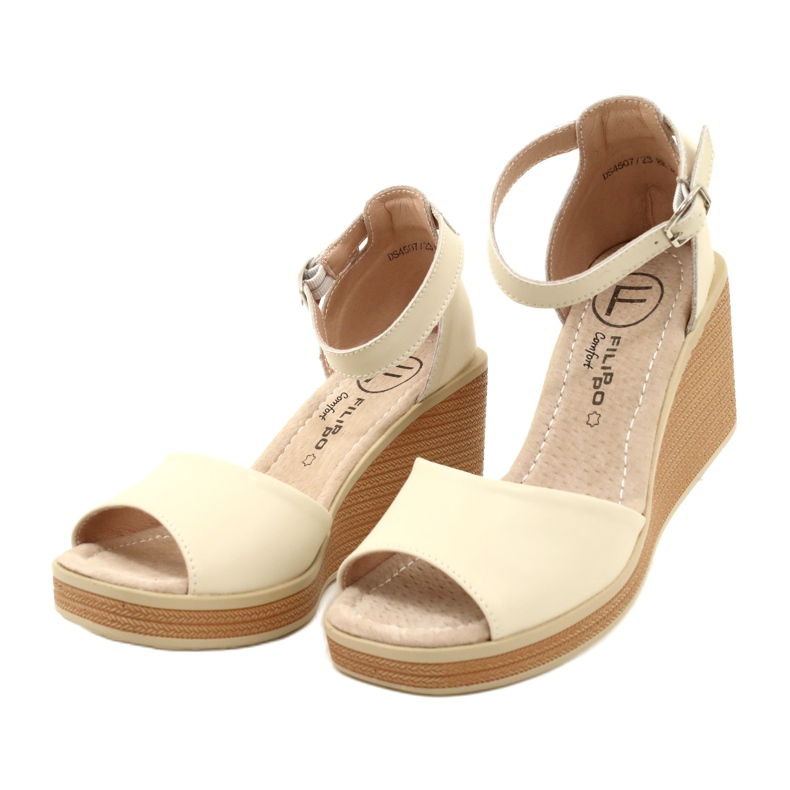 Filippo DS4507 BE Leather Wedge Sandals, Beige 3