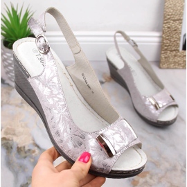 Women's shiny gray wedge sandals T.Sokolski L23-444 grey 1