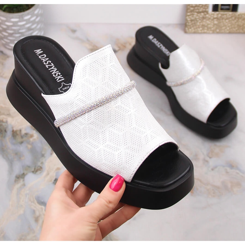 M. DASZYŃSKI Women's silver wedge sandals M.Daszyński SA209-2 1
