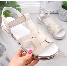 Comfortable women's slip-on sandals with elastic ecru Rieker V5052-80 beige 2