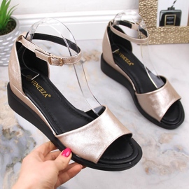 Women's metallic golden wedge sandals Vinceza 17245 1