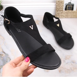 Women's flat black suede sandals Vinceza 17270 1
