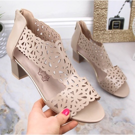 Women's beige openwork sandals on the post Jezzi RMR1954-8 1