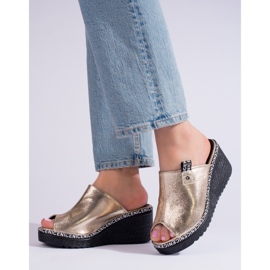 Women's gold Shelovet wedge slippers golden 2