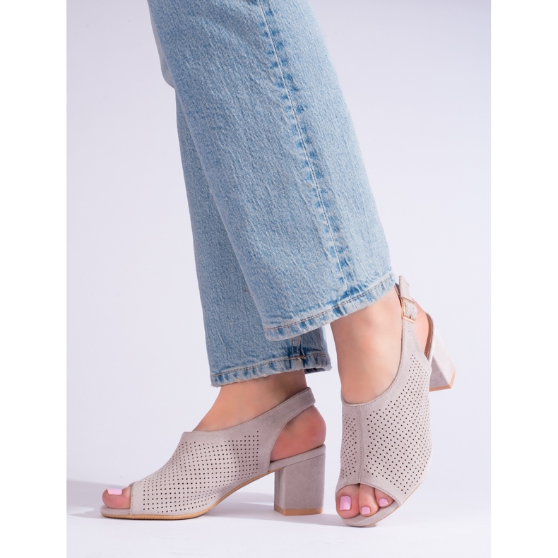 W. Potocki Shelovet gray openwork high heel sandals grey 1