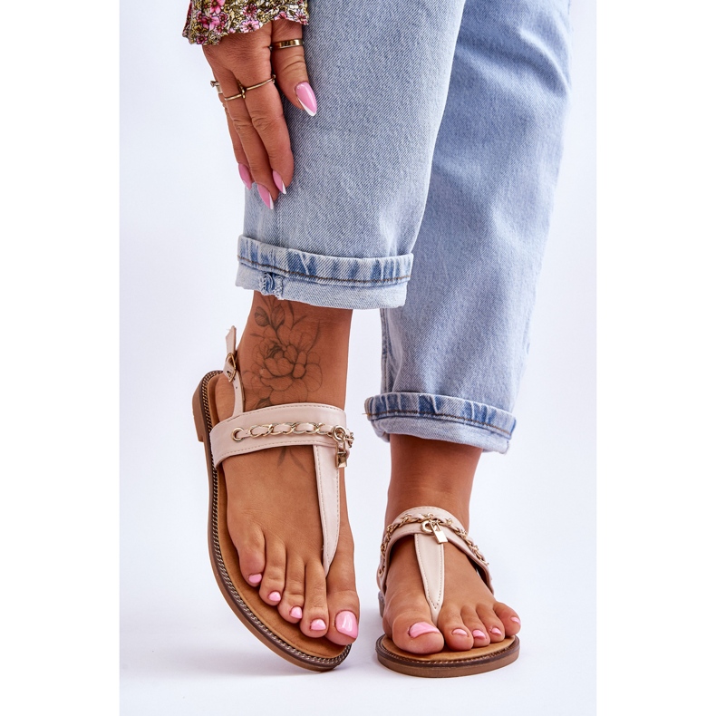 PG1 Women's Sandals With Chain Beige Jessica 1