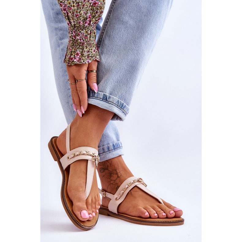 PG1 Women's Sandals With Chain Beige Jessica 2