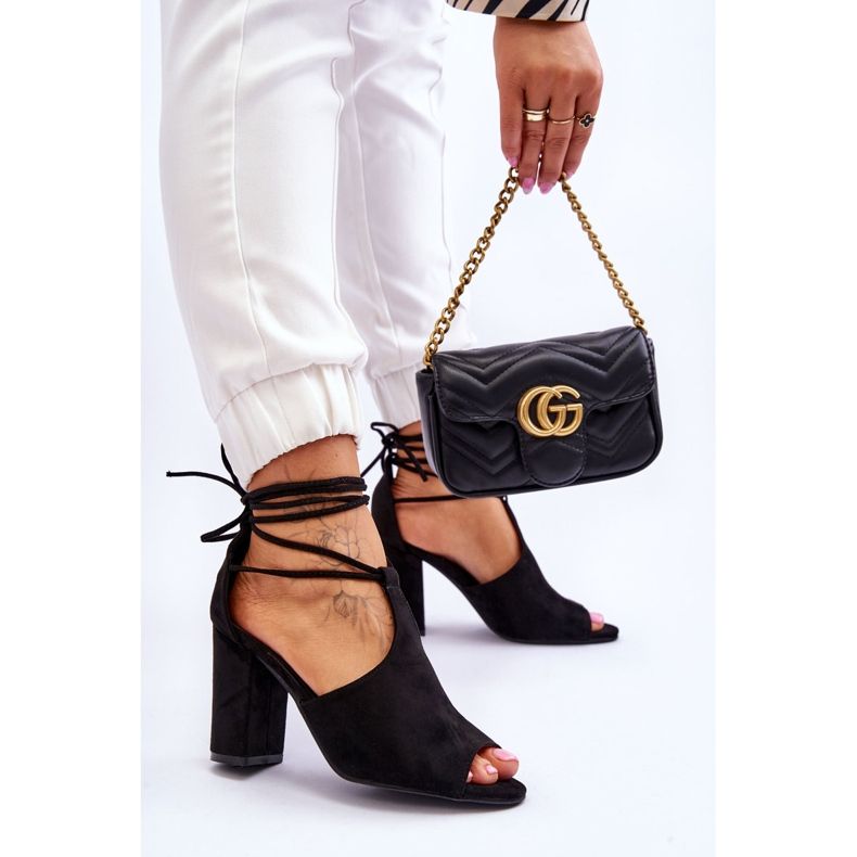 PG1 Black Sophie Suede Lace Up High Heel Sandals 2