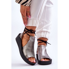 Leather Wedge Sandals Nicole 2743/063 Silver-Black 1