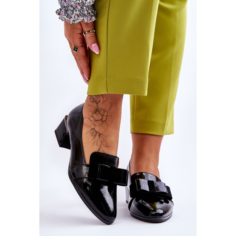 Vinceza Fashionable Patent Leather Pumps With A Decorative Bow Shira Black 1
