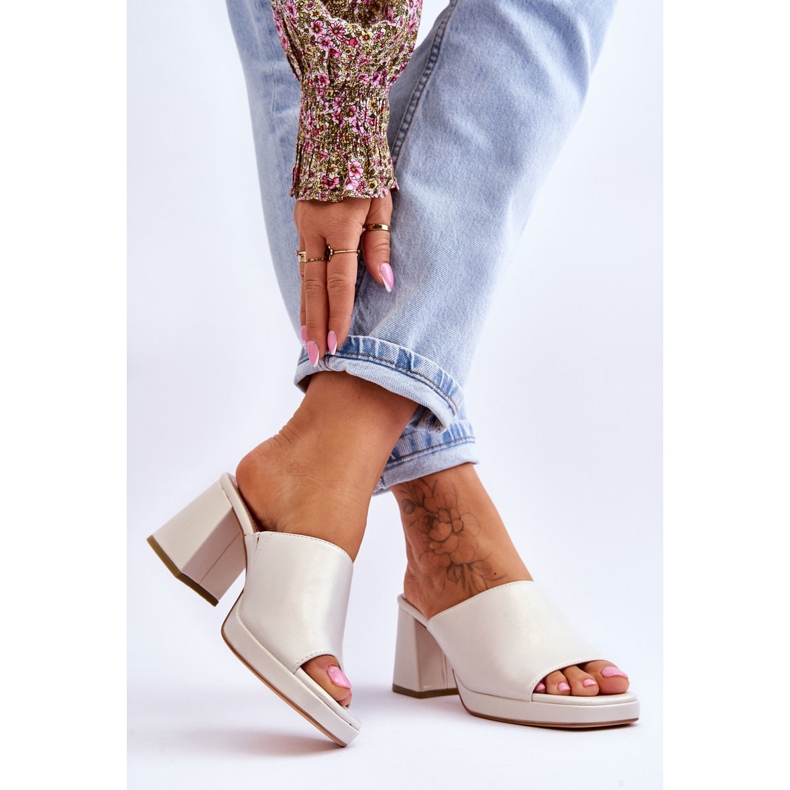 Fashionable Heeled Slippers Sergio Leone KL322 Pearl beige 2 Fashionable Heeled Slippers Sergio Leone KL322 Pearl beige 2