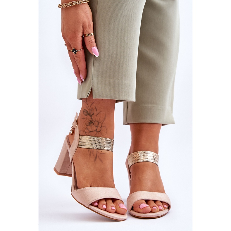 S.Barski Women's Sandals On High Heel Suede Beige Enjoy 1