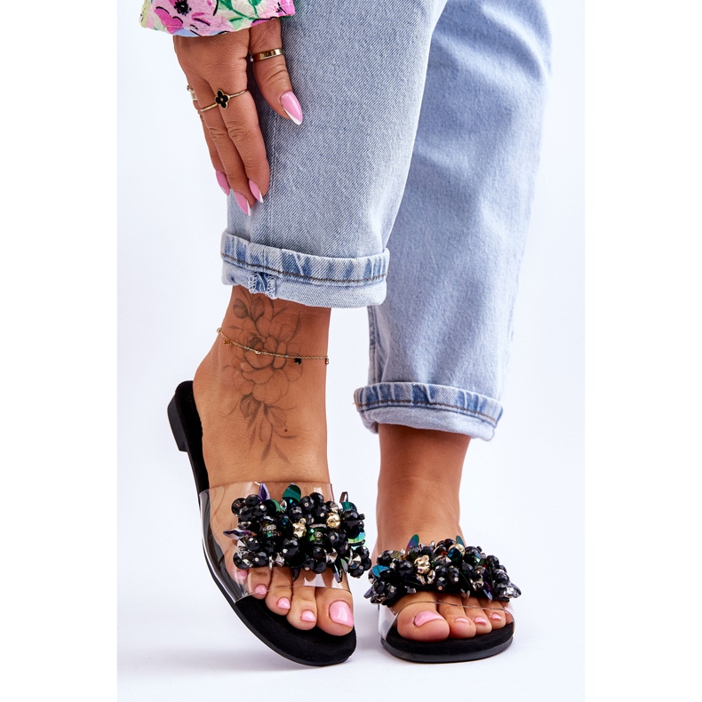 Women's Slippers With Decorative Stones S.Barski KV-576-3 Black 1