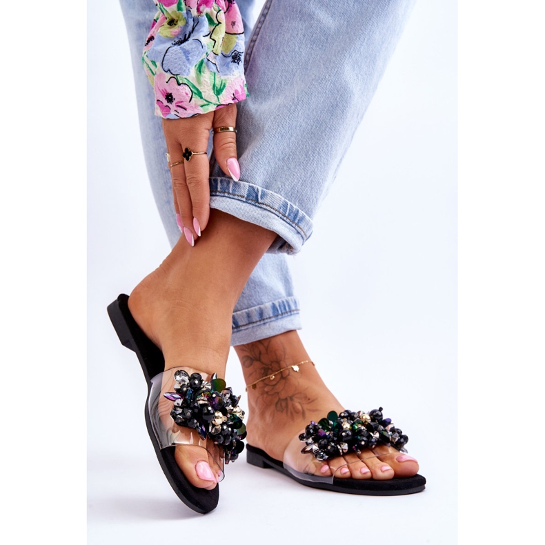 Women's Slippers With Decorative Stones S.Barski KV-576-3 Black 2