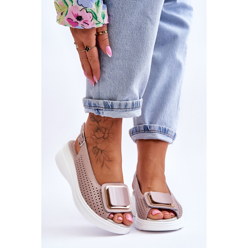 Openwork Leather Sandals S.Barski BN291 Pink 1